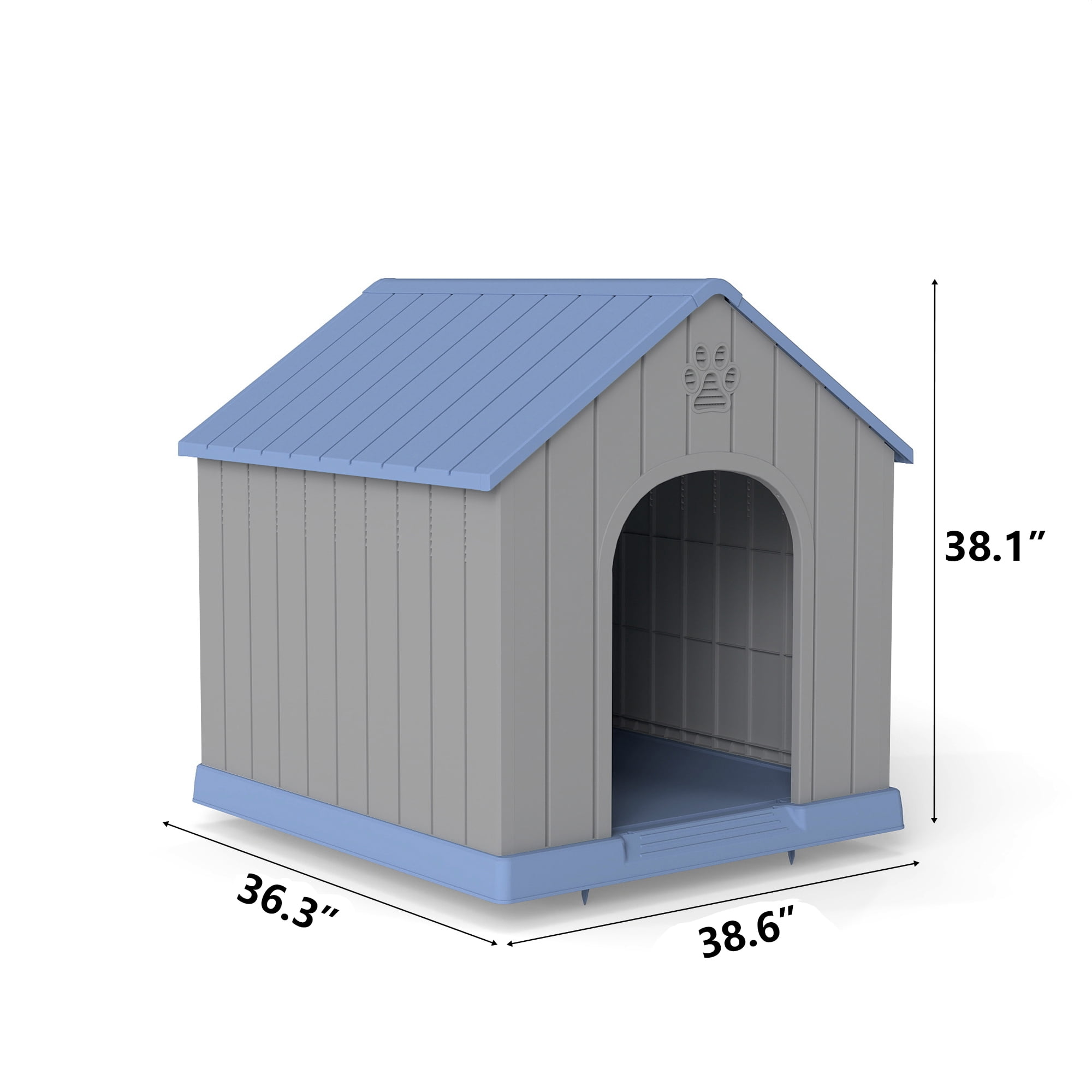 Yardgrace Large Dog House, PP Material Indoor Outdoor for Medium Large Dogs, Weatherproof Shelter with Elevated Floor, Easy Clean and Assemble, Blue