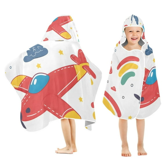 Cartoon Airplane Toddler Hooded Beach Towel 24" x 50" Kids Bath Towels Soft Quick Dry for Swim Pool Boys Girls