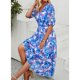 thumbnail image 4 of Vestido fluido con cuello en V floral para mujer Vestido midi de cintura alta elástico ahumado Vestido de mujer con manga linterna, 4 of 5