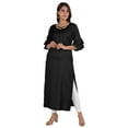 thumbnail image 1 of Moomaya Solid Rayon Kurta For Women bell Sleeve Drawstring Neck Long Ethnic Kurti, 1 of 6
