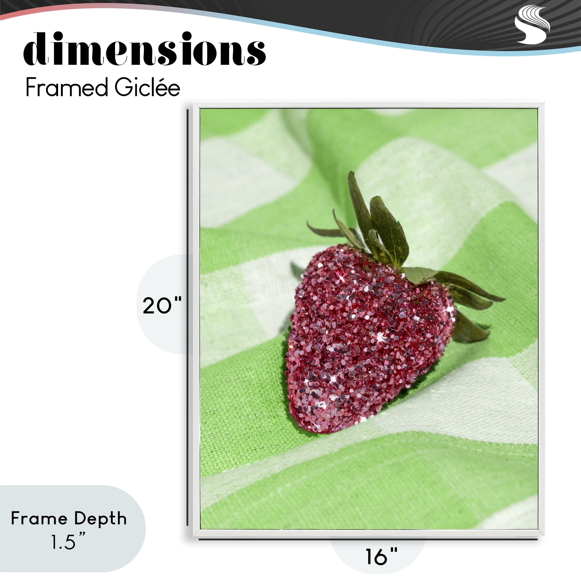 Stupell Industries Glimmer Strawberry on Green White Framed Giclee Art, design by LISH Creative