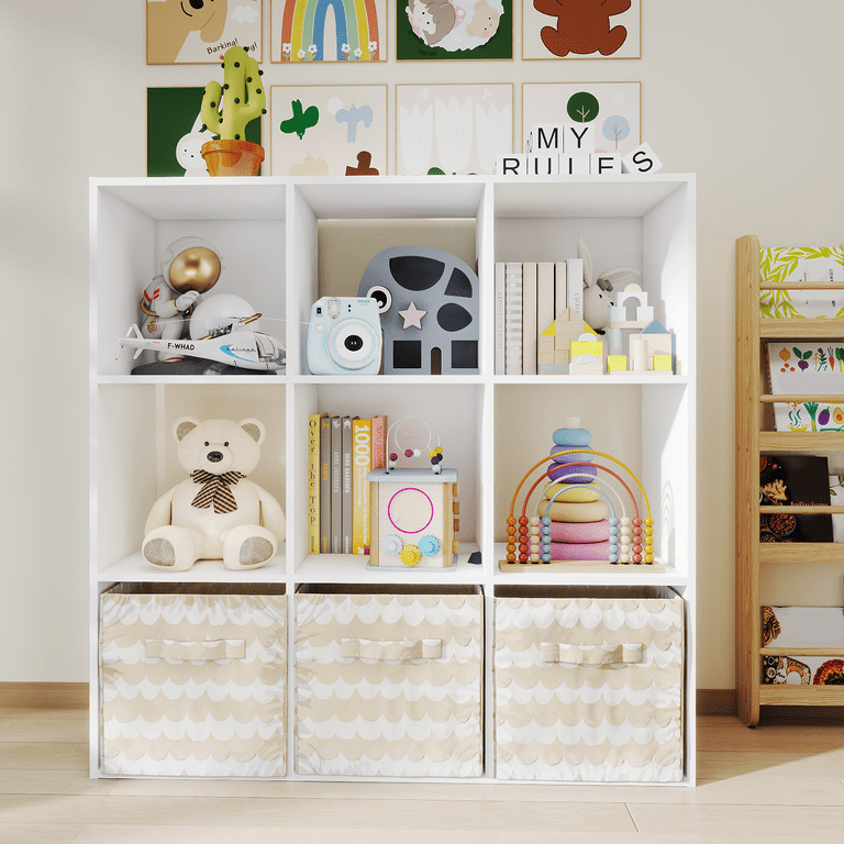 Prilinex 9 Cube Storage Organizer, Stackable Cube Bookshelf, Wood