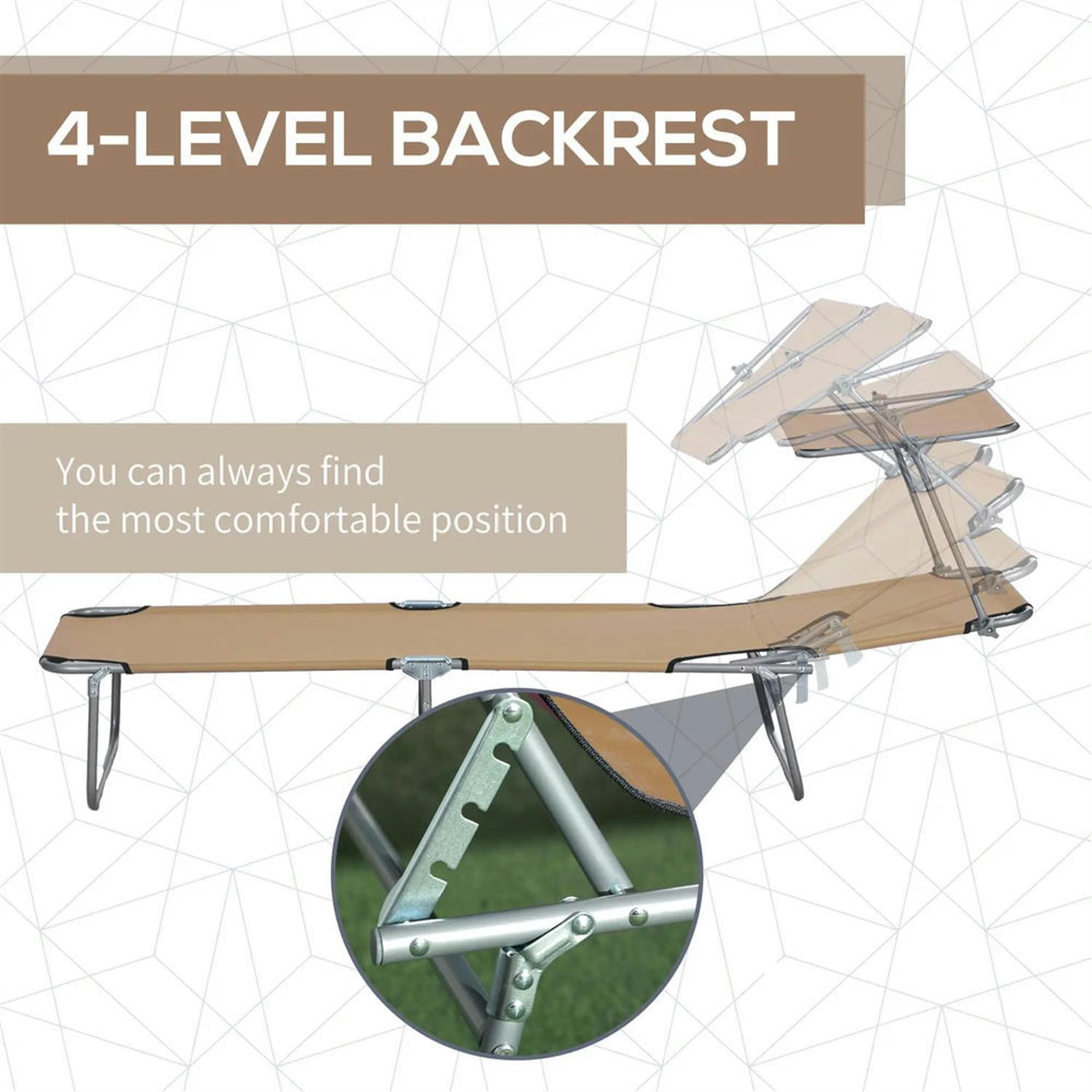 Demi Bonn Outdoor Folding Chaise Lounge, Collapsible Beach Tanning Seat Chair with Sun Protection, Portable Poolside Relaxation for Beach, Yard, Patio, Brown