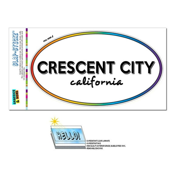 Crescent City, CA - California - Rainbow - City State - Oval Laminated Sticker
