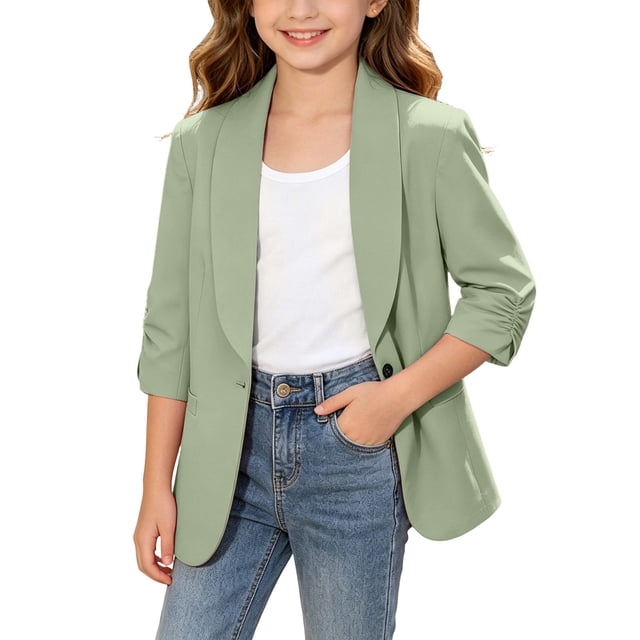 Odeerbi Chaqueta Blazer de Manga Larga Chal Cuello Uniforme Escolar Chaqueta de Traje Formal