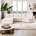 thumbnail image 4 of HUTWIFE 133'' Modular Woodgrain Chenille U-Shaped Sectional Compression Sofa with Removable Recliner Module,  Milk White, 4 of 16