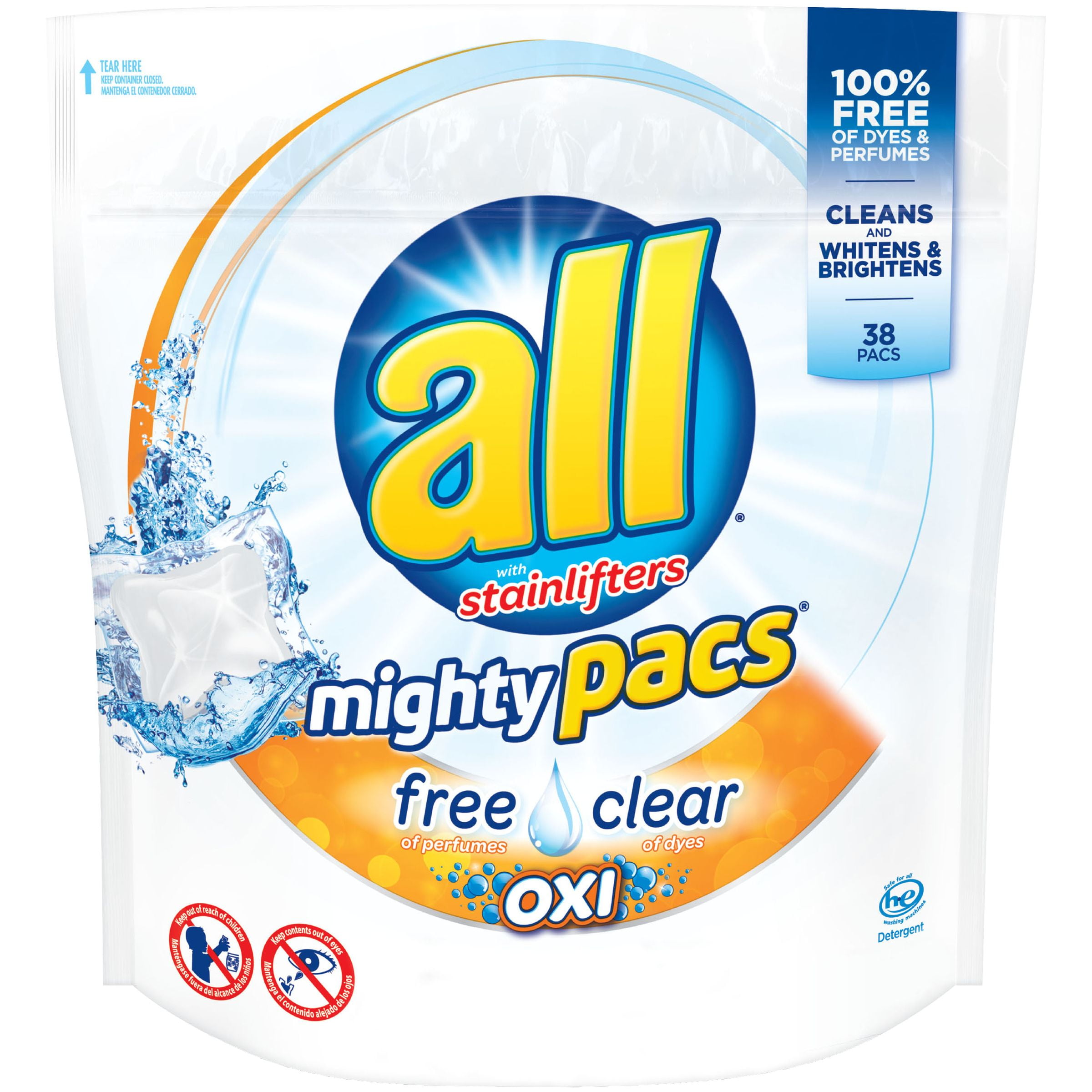 all Mighty Pacs Free Clear Oxi for Sensitive Skin, 38 Loads, Unit Dose