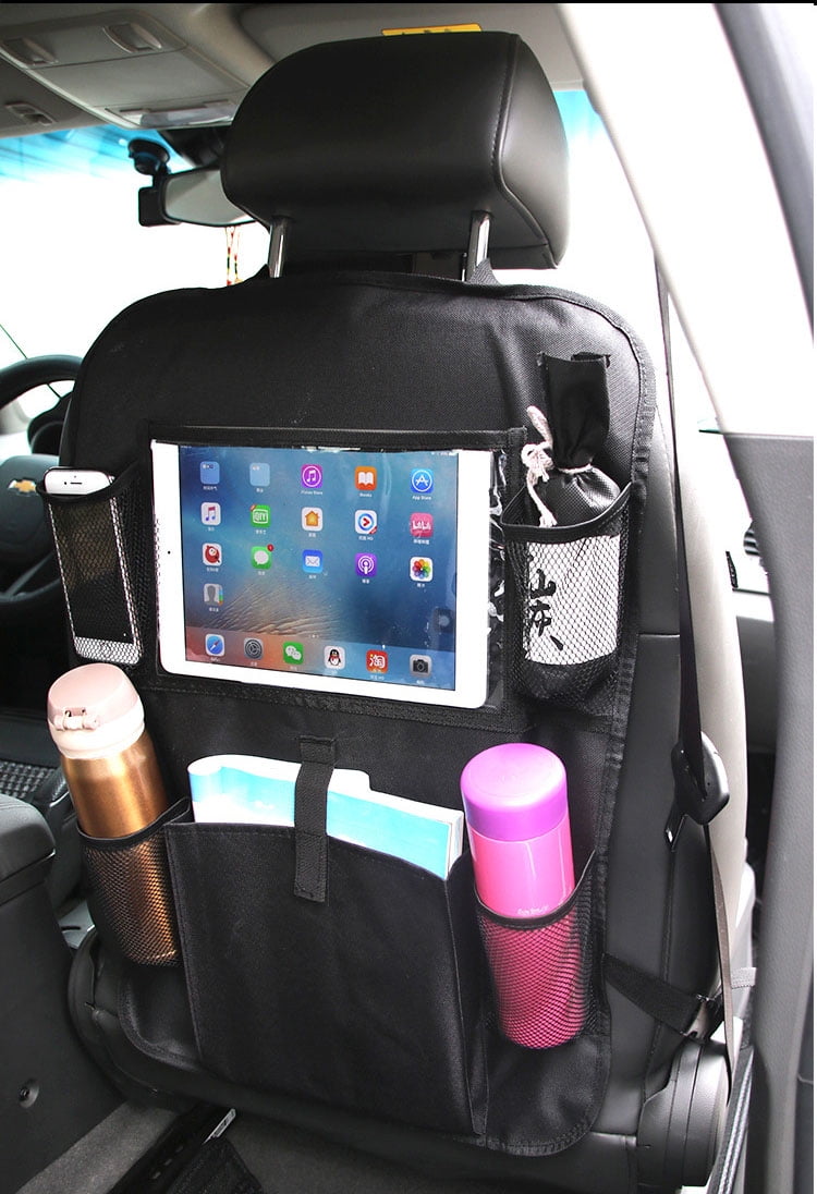 Fits All Car Seats Holds Toy Bottle Backseat Car Organizer Car Trash Can With Touch Screen Tablet Holder and 9 Storage Pockets 4 Pack Vehicle Travel Accessories Kick Mats Car Seat Organizer 