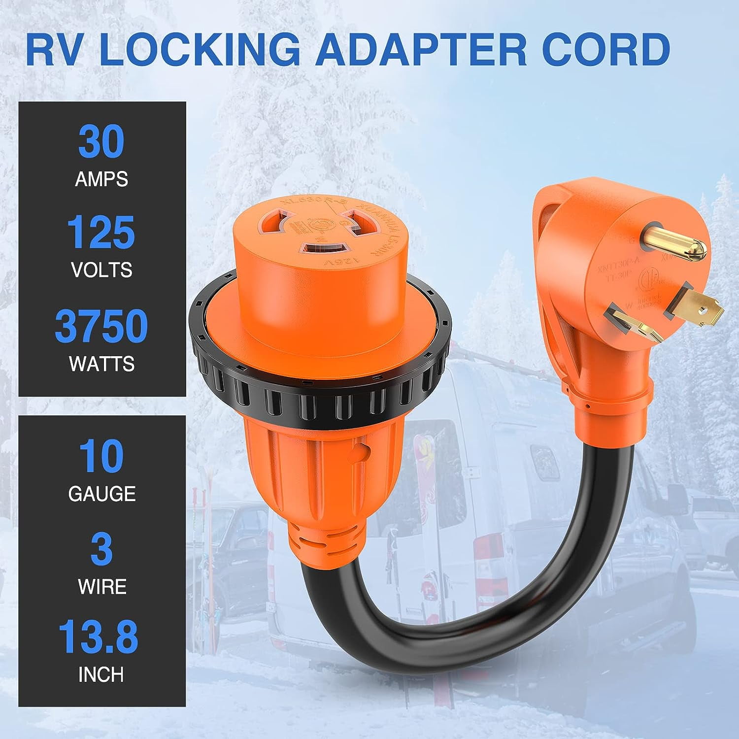 Nilight RV Locking Adapter Cord 30 Amp to 30 Amp Pure Copper Heavy Duty 10 Gauge Wire ETL Listed TT-30P to L5-30R 30M/30F Weatherproof Cord for RV Camper Caravan Van Trailer, 2 Years Warranty