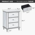 thumbnail image 4 of Dextrus Mirrored 3-Drawers Dressers with Wood Legs, Mirrored End Table Nightstand, Silver, 4 of 10