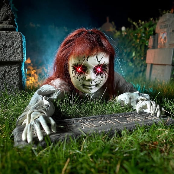 XH Halloween Doll Decorations Outdoor Animatronics, 40" Crawling Scary Groundbreaker Zombie Sound Activated with Lighted Eyes and Voice for Outside Yard Graveyard Haunted House Prop Decor
