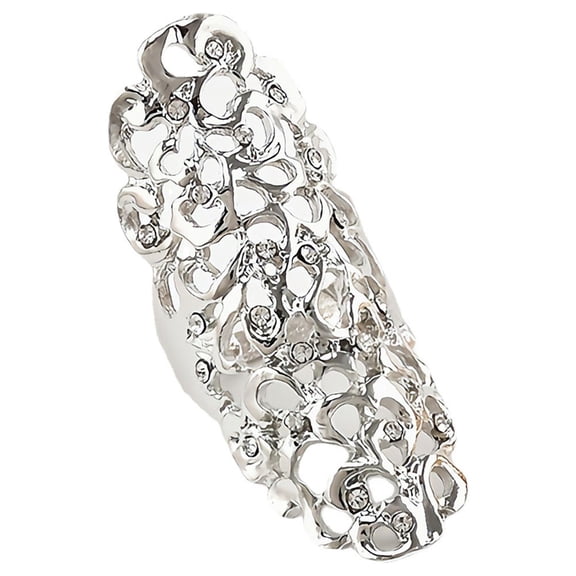 Joernso Knuckle Ring Vintage Exaggerate Hollow Out Geometric Rhinestone Decoration Electroplating Fashion Retro Carving Long Ring Jewelry Accessories