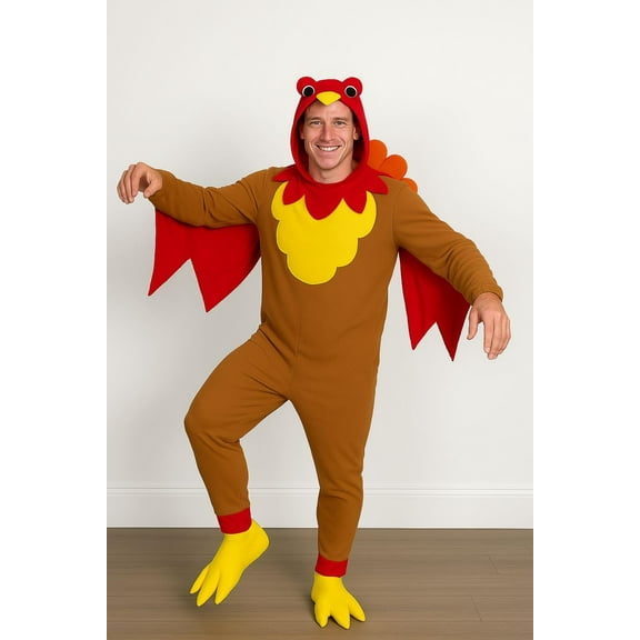 Morph Turkey Onesie Costume Adult Halloween Costume For Unisex Brown Large