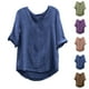 thumbnail image 1 of Ropa para mujer,Blusa de manga corta de mezcla de lino para mujer, cuello redondo, color liso, suave y transpirable, ideal para primavera y verano, sopatenor, 1 of 8