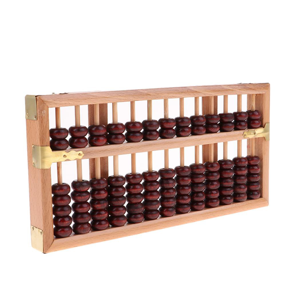 Classic Chinese Wooden Bead Arithmetic Abacus with Box 5 Rods Counting Tool 
