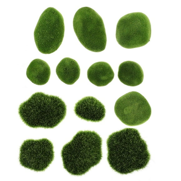 HLONK 13 Pcs Moss Grass Stone Fake Plant Paver Stones Flower Pot The Rock Green