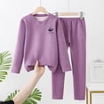 thumbnail image 3 of Owordtank Kids Boys Girls Thermal 2 Piece Outfits Fall Winter Clothing Set Warm Long Sleeve Pullover Tops Sweatpants Sets, 3 of 3