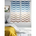 thumbnail image 4 of Navy Blue Brown Ombre Moire Semi Sheer Curtains 63 Inch Length 2 Panels Set, Water Ripple Stripe Farmhouse Sheer Kitchen Curtain Privacy Voile Window Curtain for Living Room Bedroom Rod Pocket Drapes, 4 of 7