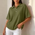thumbnail image 6 of Yyuenw Women Lapel Collar Half Button Waffle Knit Drop Shoulder Short Sleeve Polo Solid Color Top for Casual Daily, 6 of 7