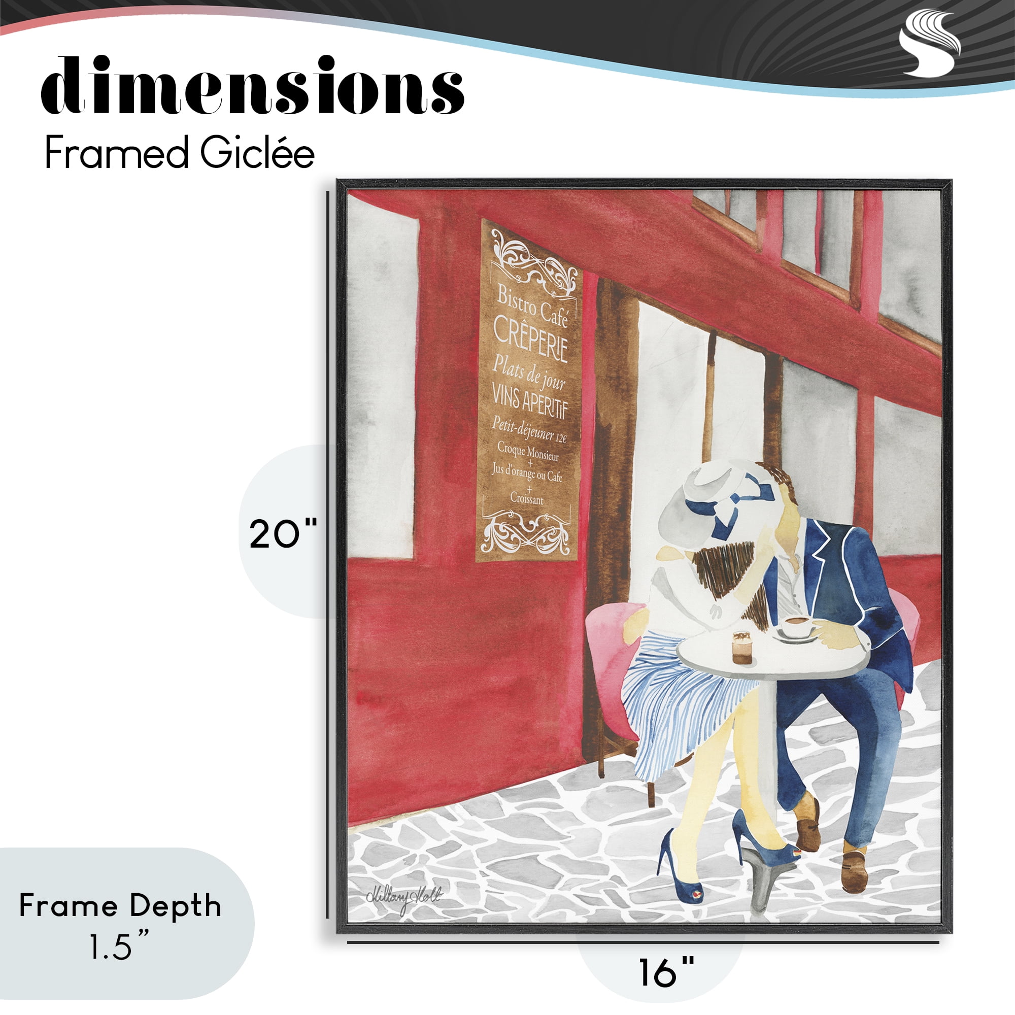 Stupell Industries Kiss At Parisian Cafe Black Framed Giclee Art, design by Hillary Holt