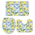 thumbnail image 2 of Rustic Yellow Bathroom Rugs Set Lemon Leaves Blue Geometric Background Non Slip Absorbent Soft Bath Mats 3 Piece Set with Bathroom Rug, U-Shaped Floor Mat, Toilet Seat Cover Small Size, 2 of 9