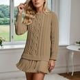 thumbnail image 2 of Cable Knit Sweater Dress Women's Crewneck Long Sleeve Pleated Patchwork Tunic Top with Skirt Hem Casual Fall Fashion Daily Wear Outfit, 2 of 4
