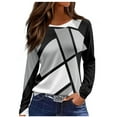 thumbnail image 2 of Boho Tops for Women Colorful Striped Crew Neck Long Sleeve Shirts for Women Colorblock Twist Knot Loose Fit Tunic Casual Tee, 2 of 5