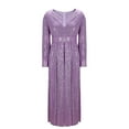 thumbnail image 4 of ClodeEU Women's Long Sleeves Sequin V Neck Tunic Waist Dress ,Casual Long Maxi Dress For Party Purple,Womens Plus L, 4 of 5