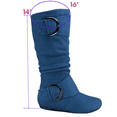 thumbnail image 2 of Women's Casual Flat Heel Side Zip Wide Calf Knee High Mid-Calf Boots Shoes ( Denim Blue, 5), 2 of 5