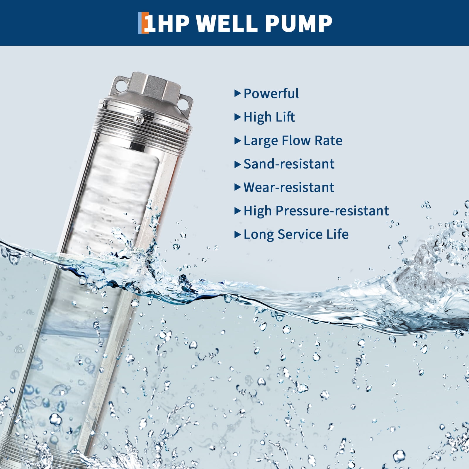 Garvee 1HP Deep Well Submersible Pump, 110V 60Hz 27GPM Max Flow 204ft Max Head, 4" Stainless Steel Water Well Pump with 33ft Cord & Check Valve, IP68 Waterproof for Irrigation, Home, Industrial Use
