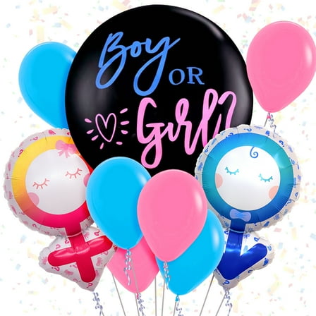 Cymylar Gender Reveal Foil Balloon Set, Boy or Girl Baby Shower Party Decoration Multicolor 9Pcs