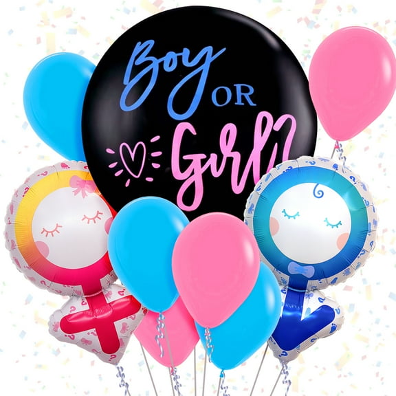 Cymylar Gender Reveal Foil Balloon Set, Boy or Girl Baby Shower Party Decoration Multicolor 9Pcs