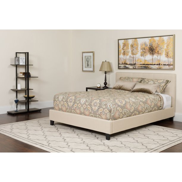 Flash Furniture Chelsea King Size Upholstered Platform Bed In Beige Fabric Com Flash Furniture Chelsea King Size, Chelsea King Bed With Storage Footboard