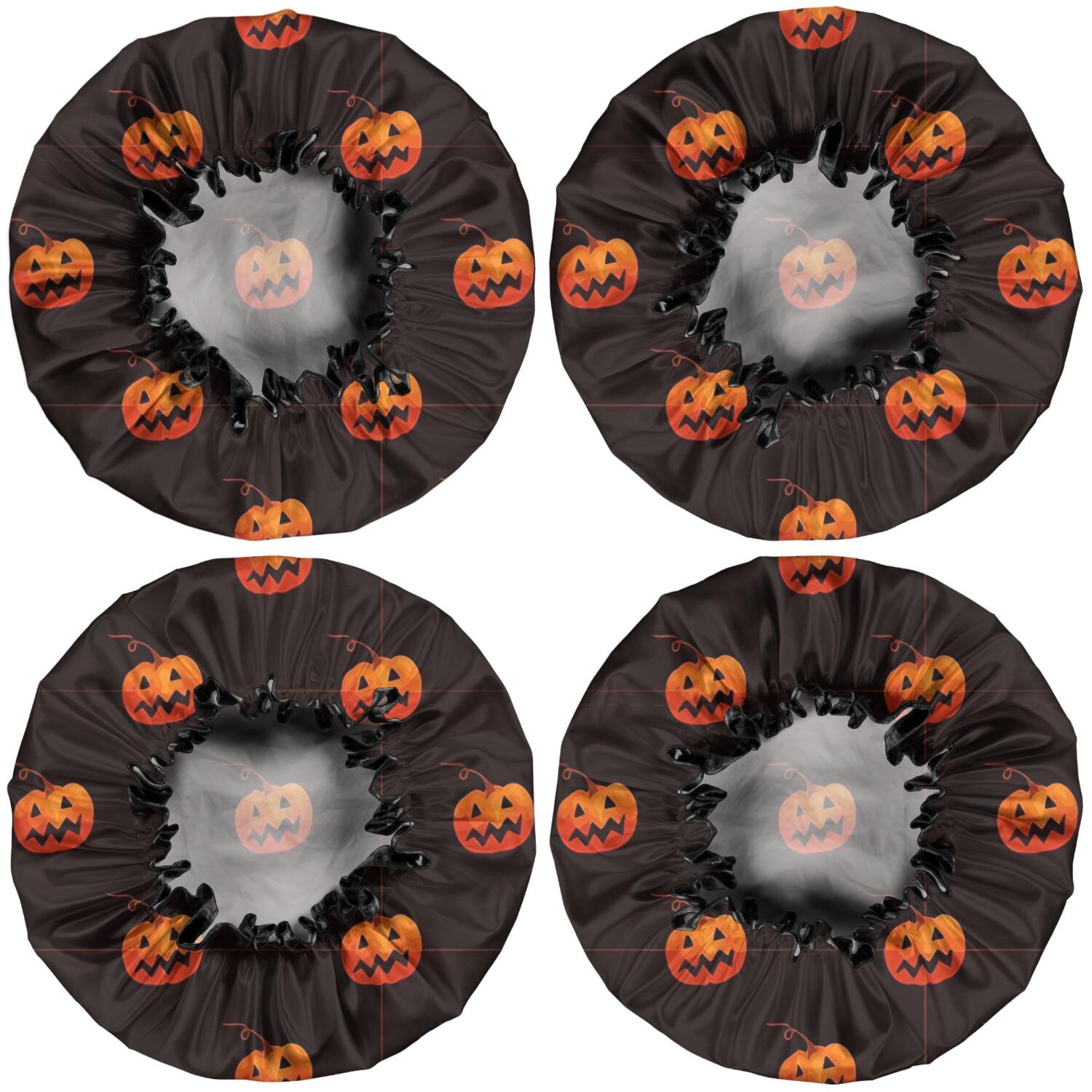 Shower Caps,Black Halloween Pumpkins Waterproof Shower Cap for Women 4 Pieces,Double Reusable Hair Cover for Shower PEVA Elastic Stretch Hem