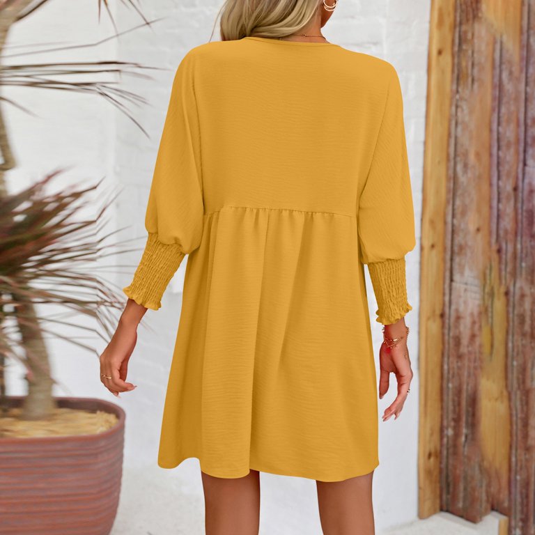 Women's Floral Midi Dress Long Sleeve Shirred Bodice Casual Comfortable  Fall Party Beach Dress - Walmart.com