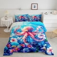 thumbnail image 2 of Homewish Magic Sea Octopus Queen Comforter Set for Boy, Cartoon Flower Floral Bedding Sets, Blue Kawaii Seashell Reversible Bedding Comforter Set, Microfiber Bedroom Decor, 3pcs, 2 of 8