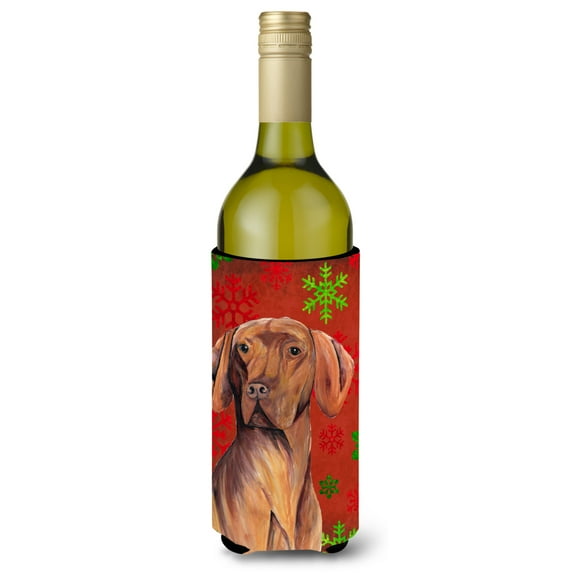 Vizsla Red and Green Snowflakes Holiday Christmas Wine Bottle Hugger