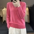 thumbnail image 2 of VSSSJ Womens V Neck Sweaters Loose Fit Soft Solid Color Long Sleeve Casual Warm Knit Fall Winter Base Layer Sweater Pullover Tops Pink S, 2 of 9