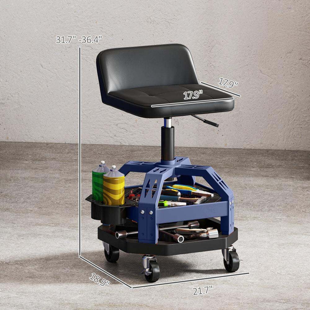 Fabric Accent Chairs, Adjustable Height Rolling Creeper Garage Stool,Tool Tray,Capacity Mechanic Stool, Blue Accent Chairs,Plastic,Steel Modern Accent Chairs