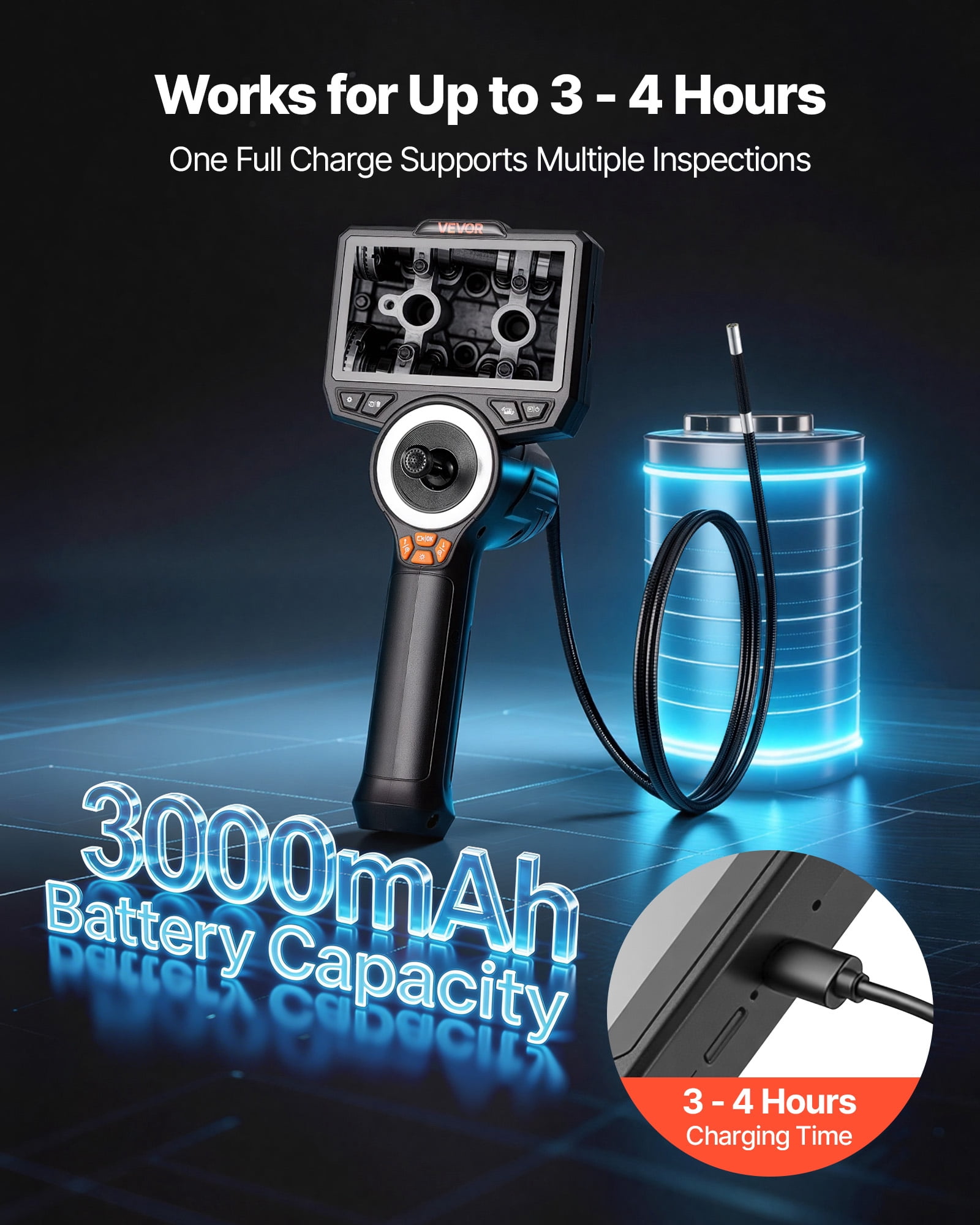 VEVOR 4-Way Articulating Endoscope with Light, True 1080P HD Industrial Borescope Inspection Camera with 0.24-inch Slim Articulated Probe, Flexible Snake Scope Cam