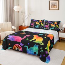 Castle Fairy Boys Girls Animal Cats Butterflies Twin Sheet Sets 3pcs,Abstract Gradient Rainbow Twin Fitted Sheet Microfiber,Polka Dots Breathable Flat Sheet,Breathable Home Decor