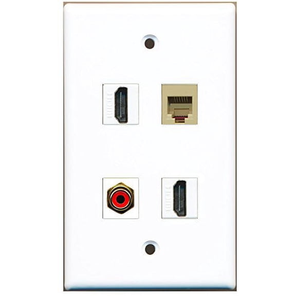 RiteAV - 2 Port HDMI 1 Port RCA Red 1 Port Phone RJ11 RJ12 Beige Wall Plate