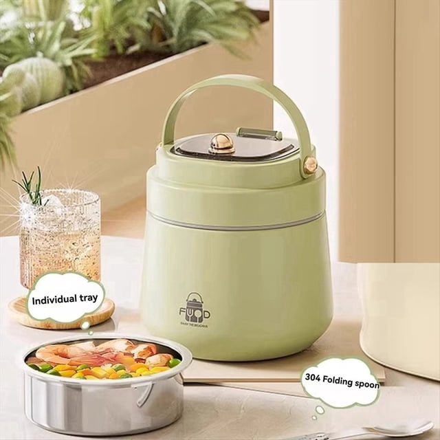 Lonchera Térmica de Acero Inoxidable para Adultos con Cuchara y Tenedor, Bolsa Térmica, A Prueba de Fugas, Mantiene la Comida Caliente