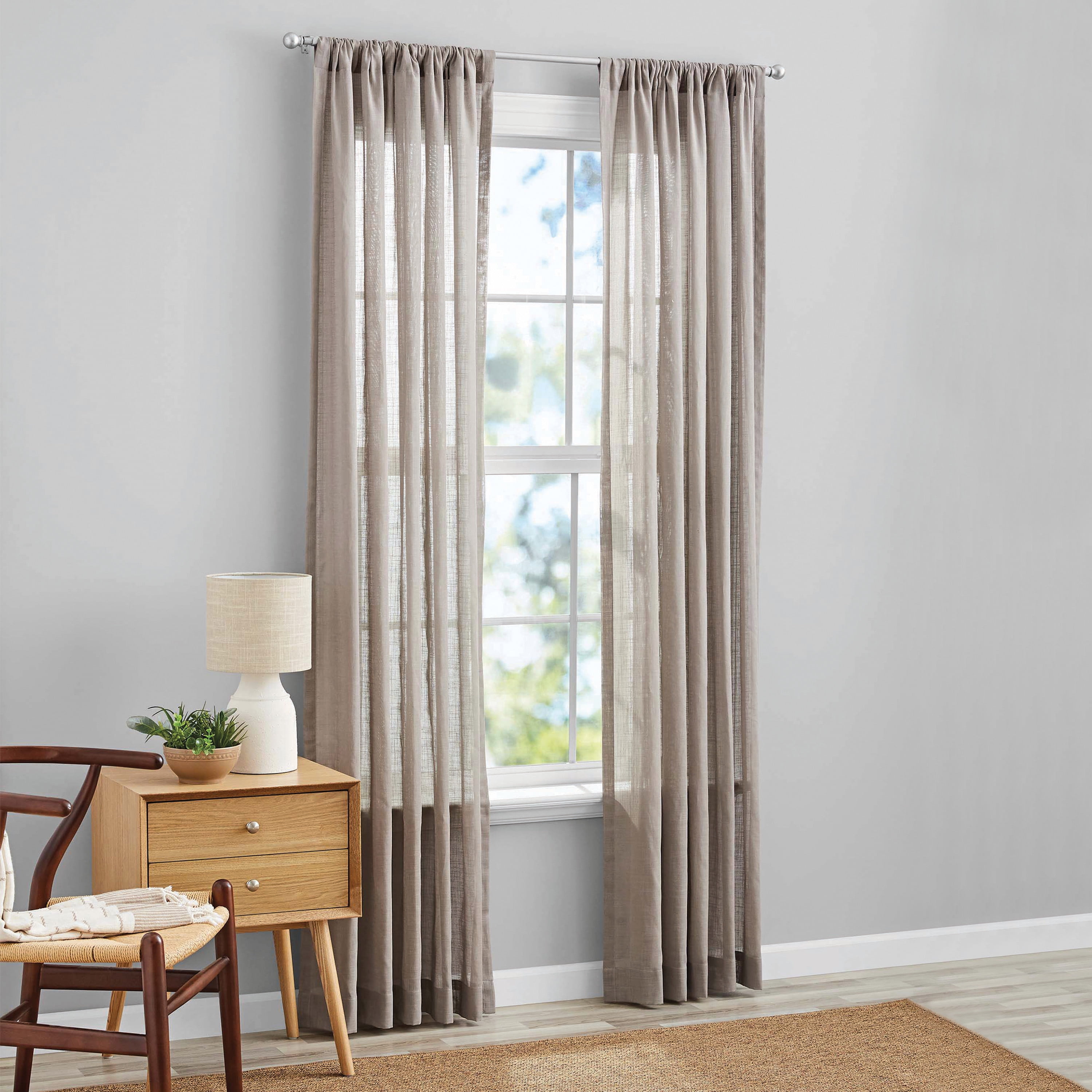 Mainstays 100% Cotton Indoor Sheer Rod Pocket Single Curtain Panel , Beige , 50" x 84"