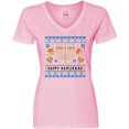 thumbnail image 3 of Inktastic Happy Hanukkah Sweater Style Design with Menorah and Dreidel Women's V-Neck T-Shirt, 3 of 5