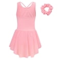 thumbnail image 4 of VNKIDY Girls Dance Dress Kids Solid Color Sleeveless Ballet Dress Criss Cross Back Layered Chiffon Skirt Dress Matching Scrunchie For Dance Practice Pink 9-10 Years, 4 of 6