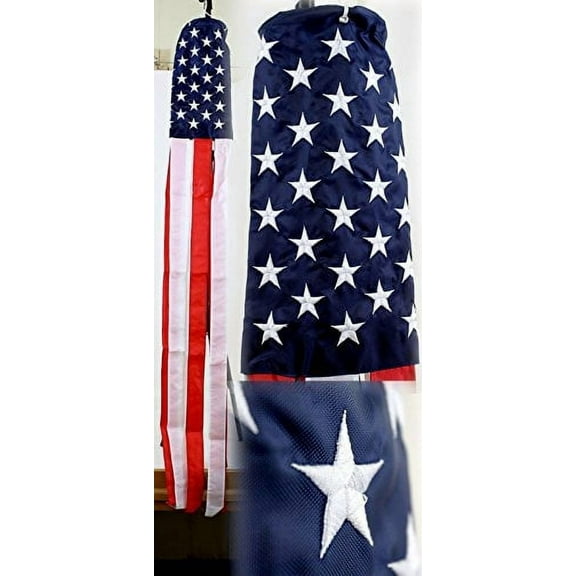 PPM Brands 60" Multicolor Embroidered American Flag Windsock, 100% Polyester Grommets