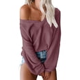 thumbnail image 1 of Women's Oversized Off Shoulder Pullover Tops Long Sleeve Loose Fit Waffle Knit Tops, 1 of 3