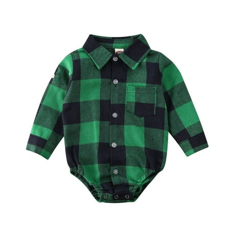 

WIBACKER 0-24M Newborn Baby Boys Plaid Long Sleeve Button Down Romper Clothes Casual Outfits