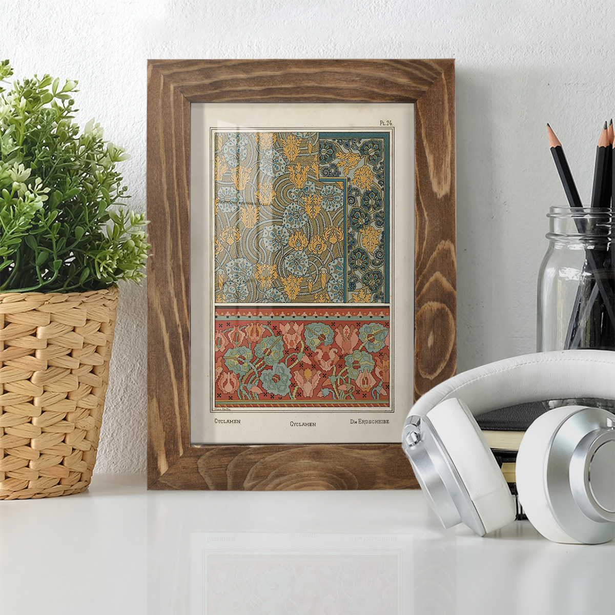 Nouveau Decorative I - Framed Print w/glass - Walnut